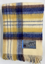 Load image into Gallery viewer, Shetland Wool Throw - Plaid Blanket - Ecru Navy Goldenrod