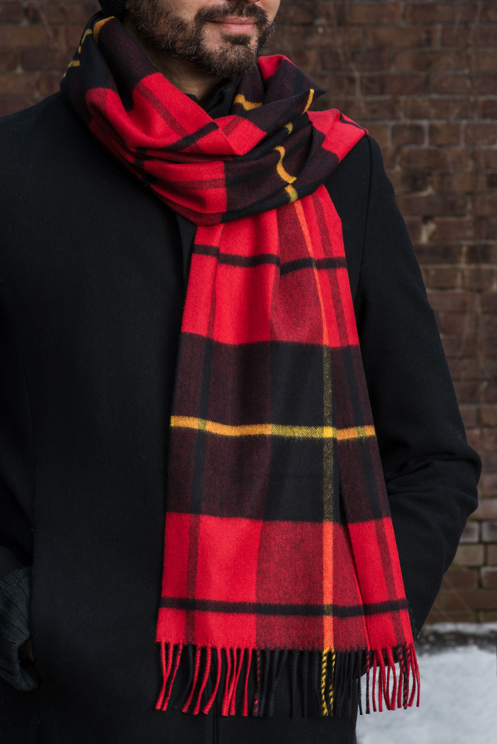 CELINE 19AW ウールマフラー SCARF IN TARTAN WOOL fringed scarf in